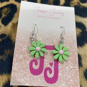 Green Flower Silver Earrings